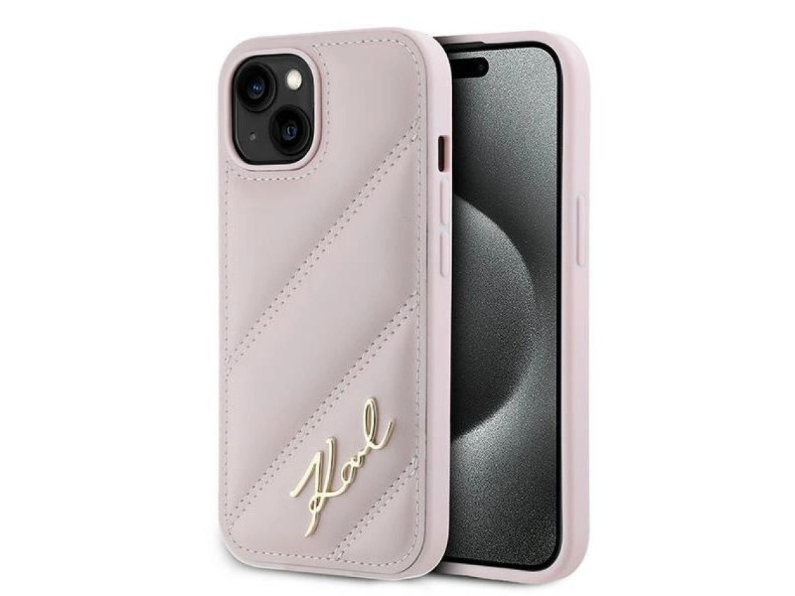 Funda Karl Lagerfeld Diagonal Quilted Script para iPhone 15 / 14 / 13 - rosa