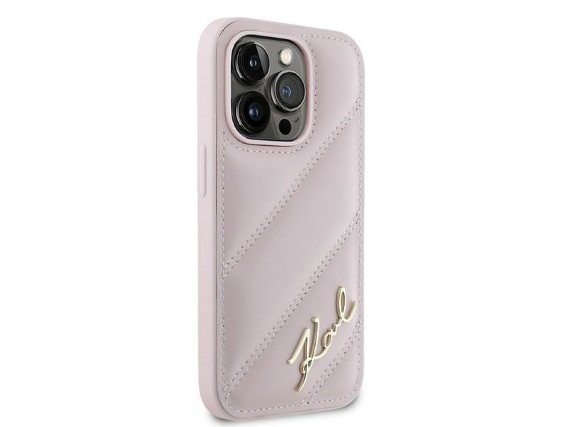 Funda Karl Lagerfeld Diagonal Quilted Script para iPhone 14 Pro - rosa