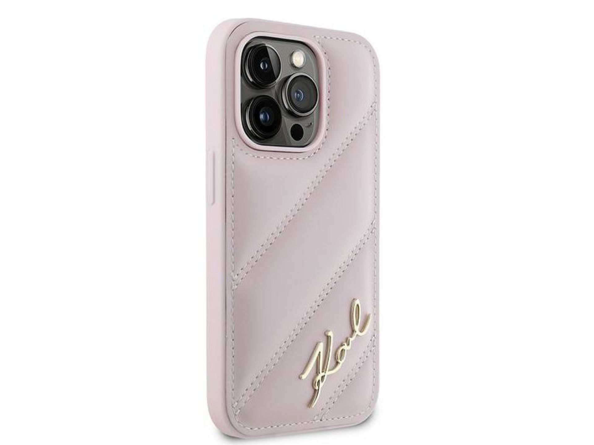 Karl Lagerfeld Diagonal Quilted Script case for iPhone 14 Pro Max - pink