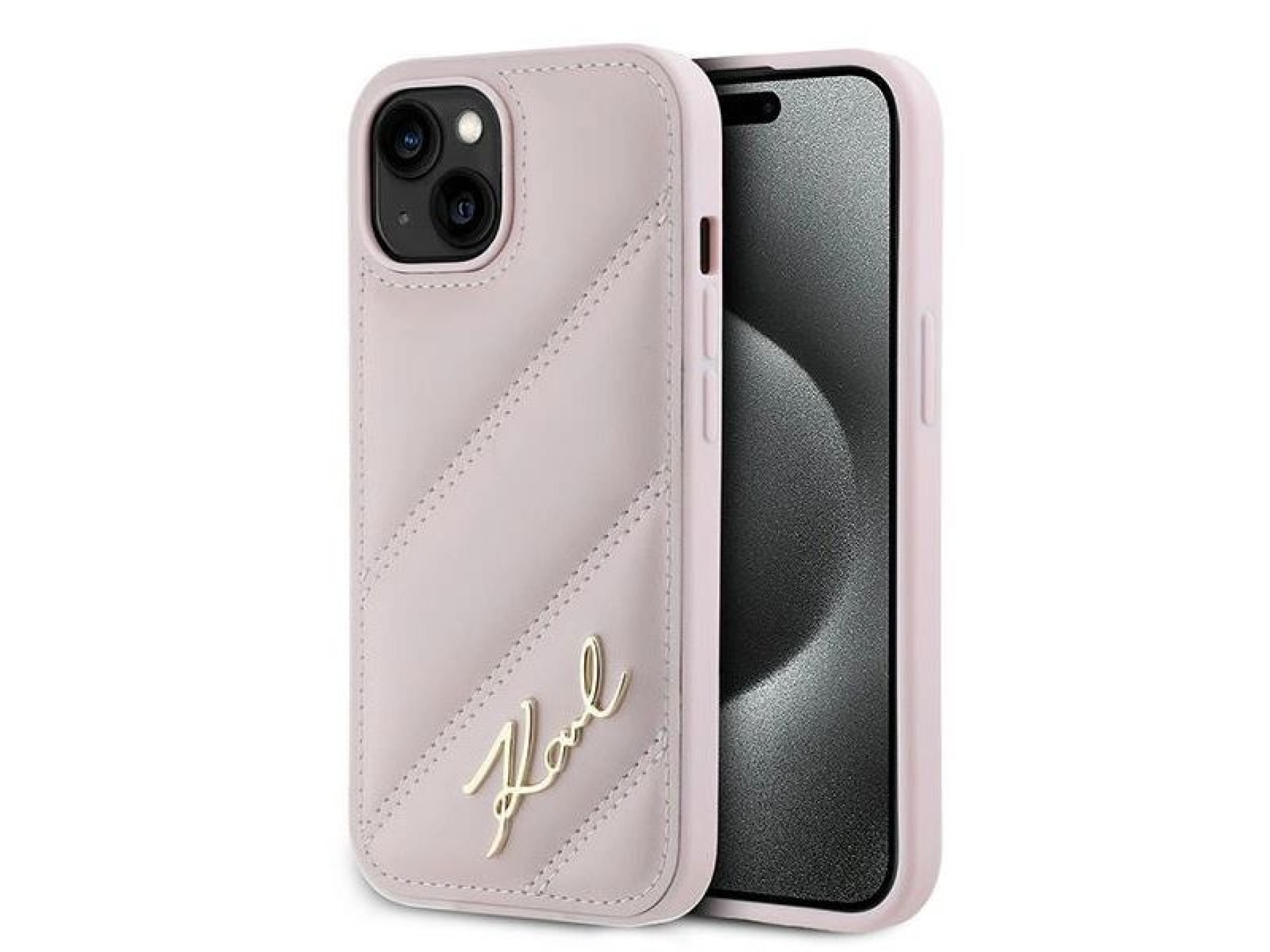 Capa Karl Lagerfeld Diagonal Quilted Script para iPhone 15 Plus / 14 Plus - rosa