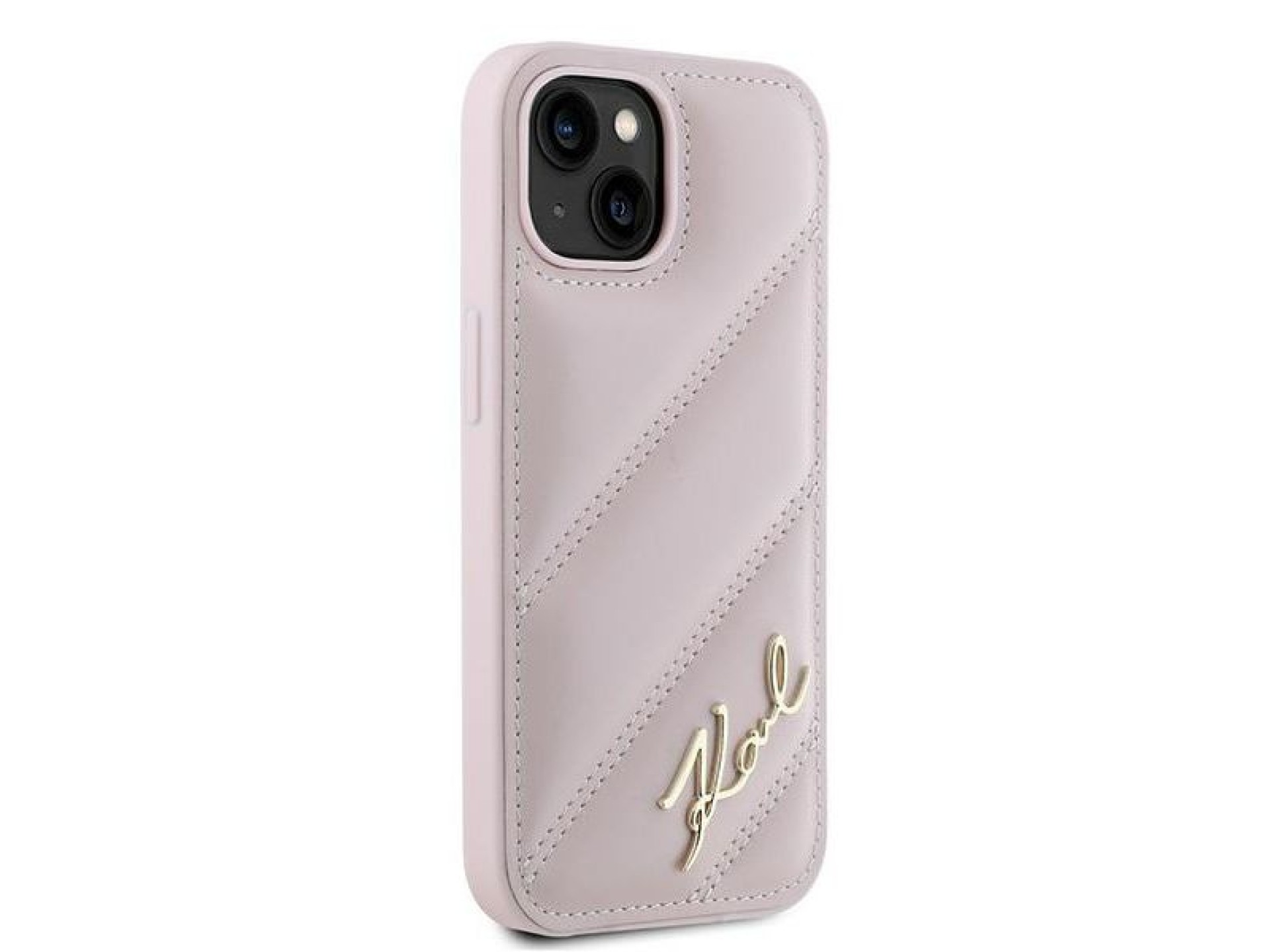 Capa Karl Lagerfeld Diagonal Quilted Script para iPhone 15 Plus / 14 Plus - rosa