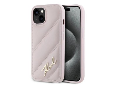 Karl Lagerfeld Diagonal Quilted Script case for iPhone 15 / 14 / 13 - pink Karl Lagerfeld Diagonal Quilted Script case for iPhone 15 / 14 / 13 - pink