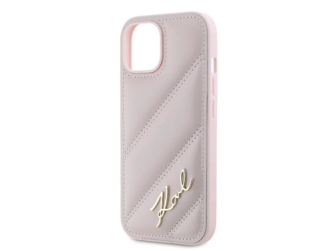 Capa Karl Lagerfeld Diagonal Quilted Script para iPhone 15 Plus / 14 Plus - rosa