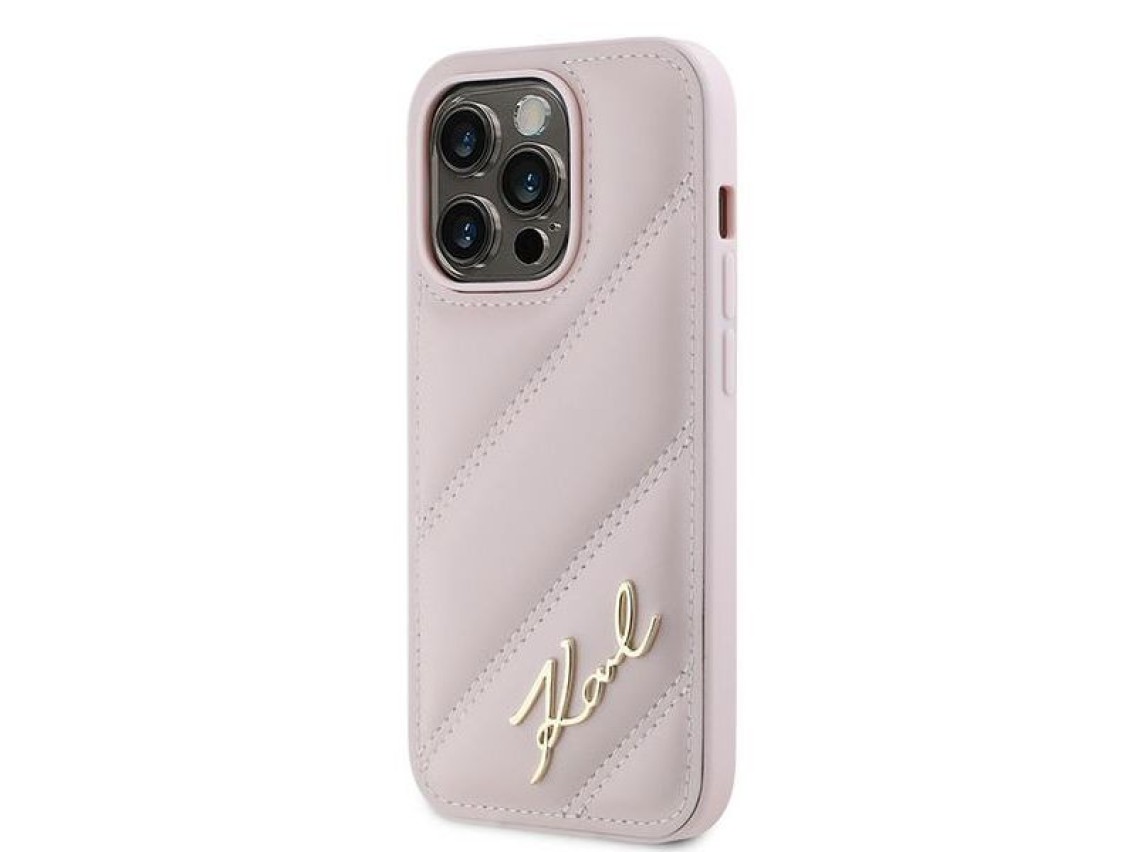 Funda Karl Lagerfeld Diagonal Quilted Script para iPhone 14 Pro - rosa