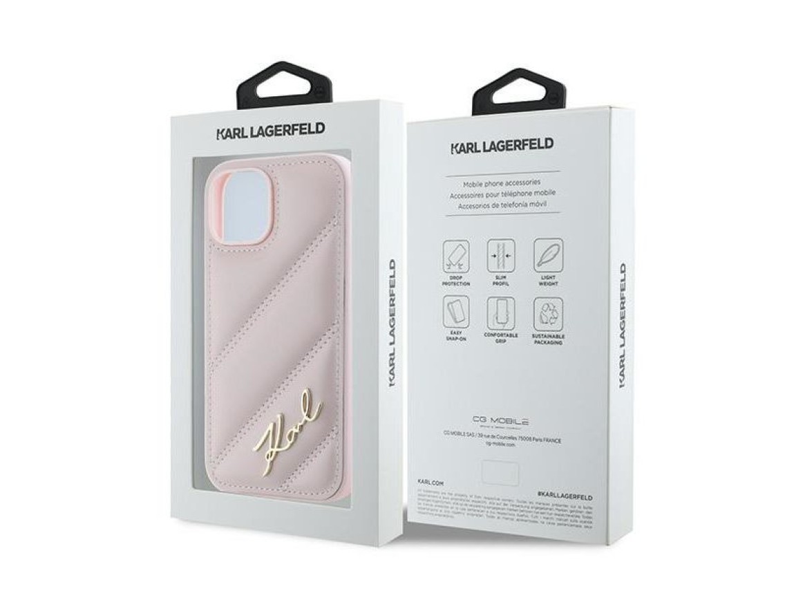 Funda Karl Lagerfeld Diagonal Quilted Script para iPhone 15 / 14 / 13 - rosa