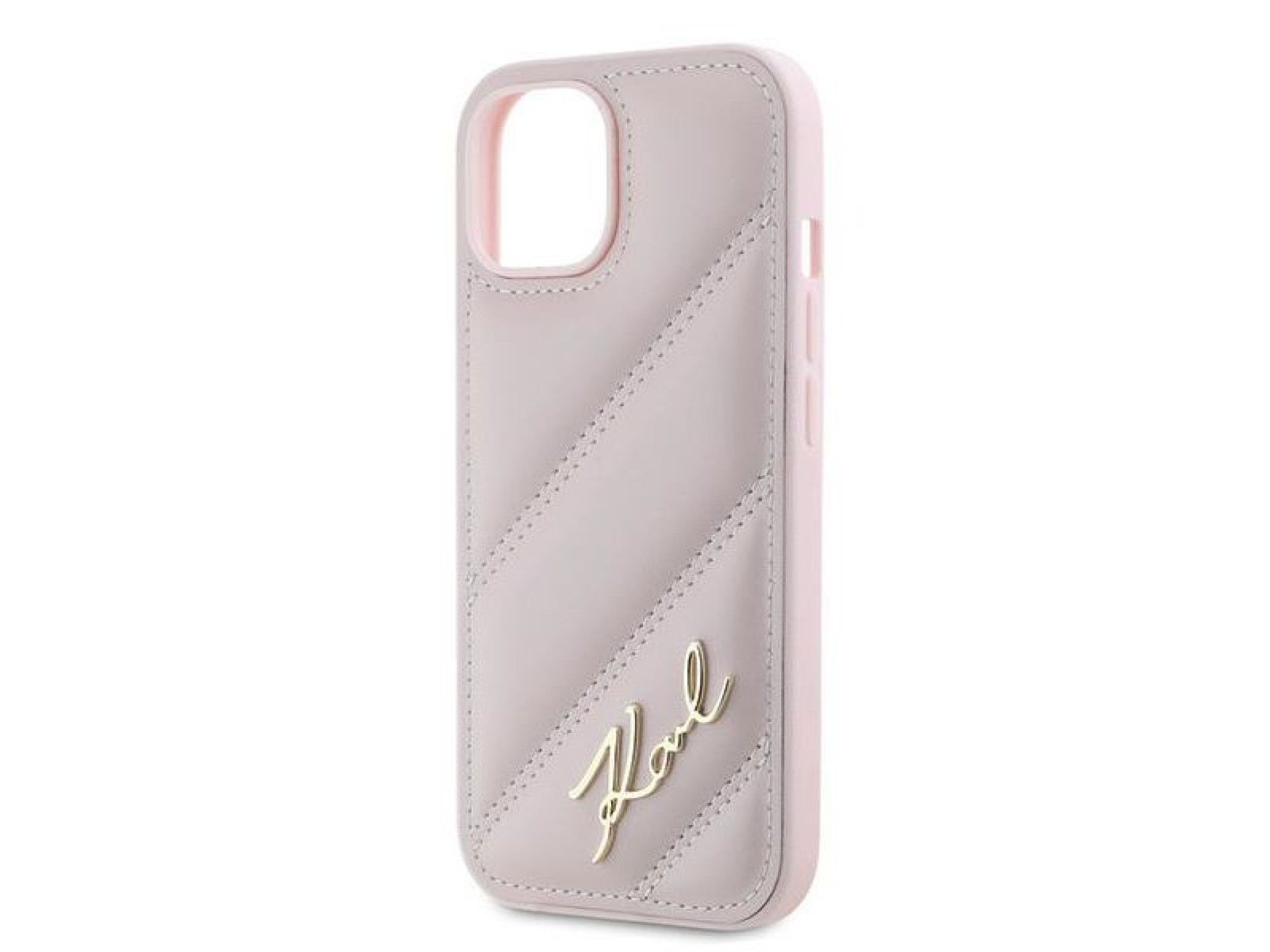 Capa Karl Lagerfeld Diagonal Matelassada com Script para iPhone 14/15/13 - rosa