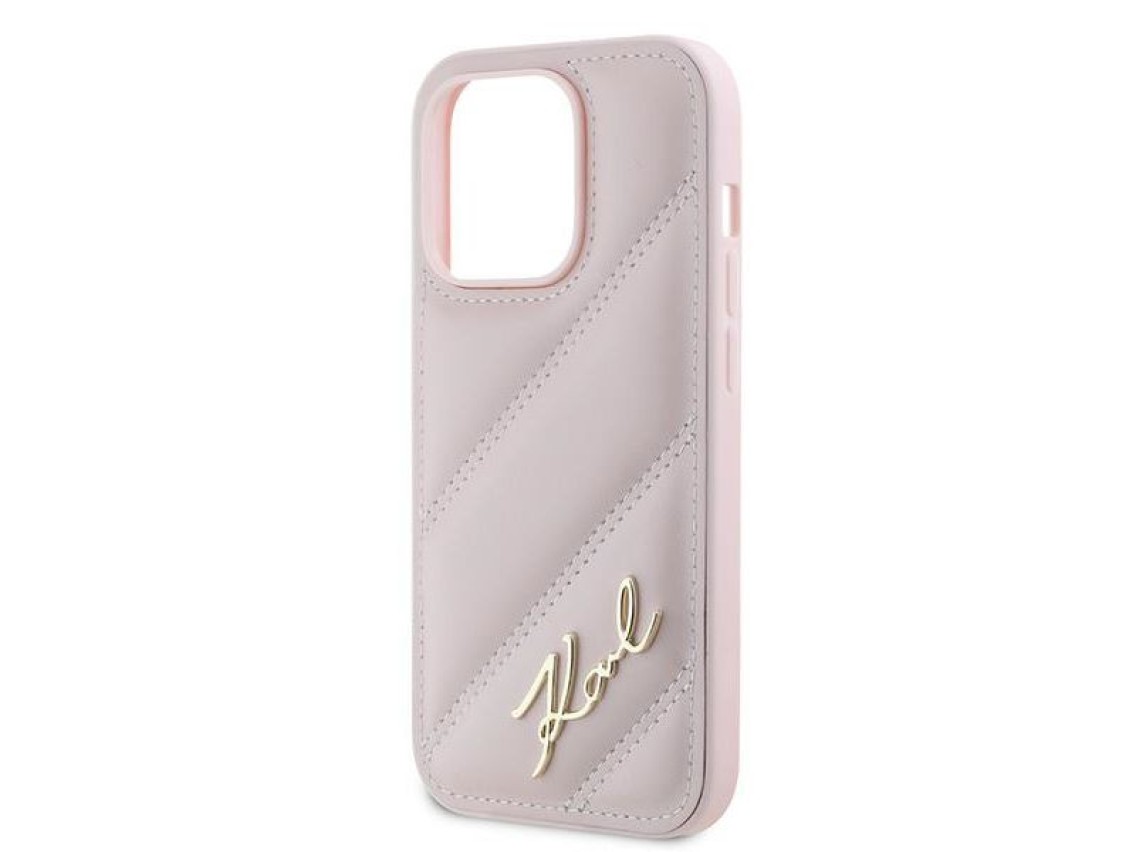 Funda Karl Lagerfeld Diagonal Quilted Script para iPhone 14 Pro - rosa