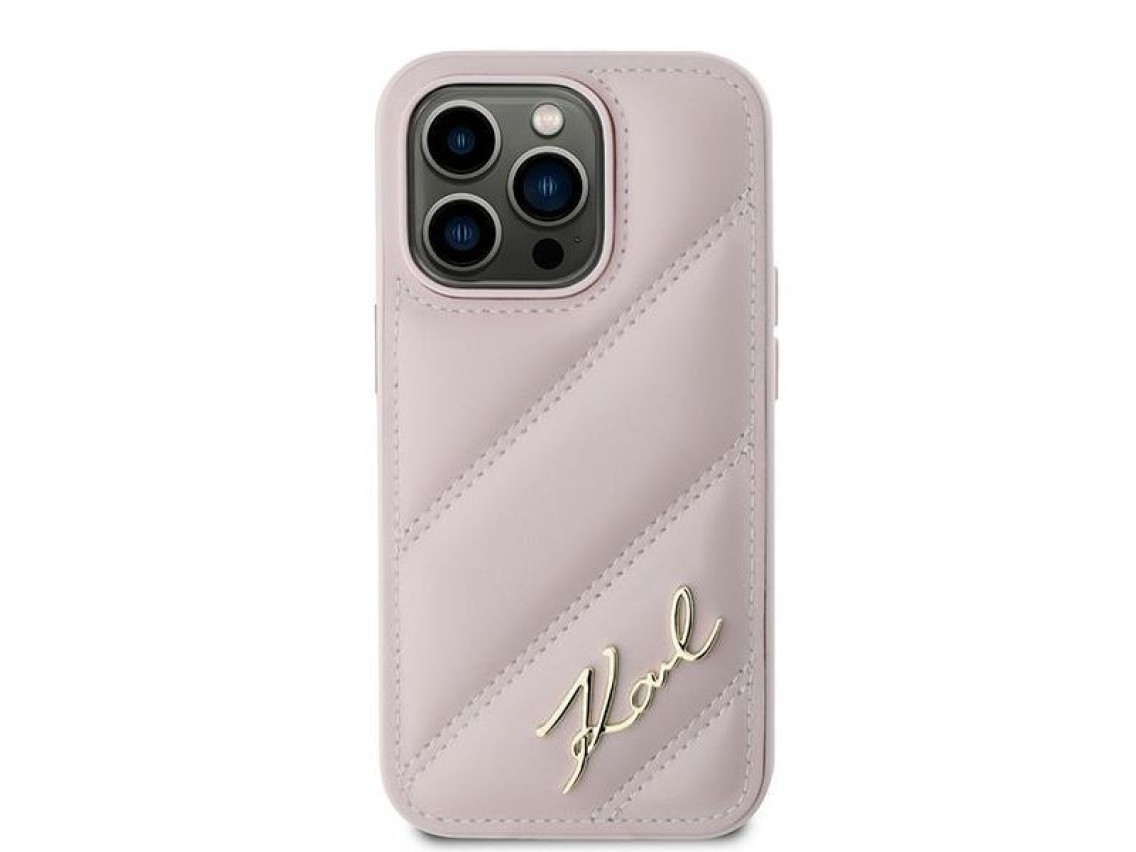 Karl Lagerfeld Diagonal Quilted Script case for iPhone 14 Pro Max - pink
