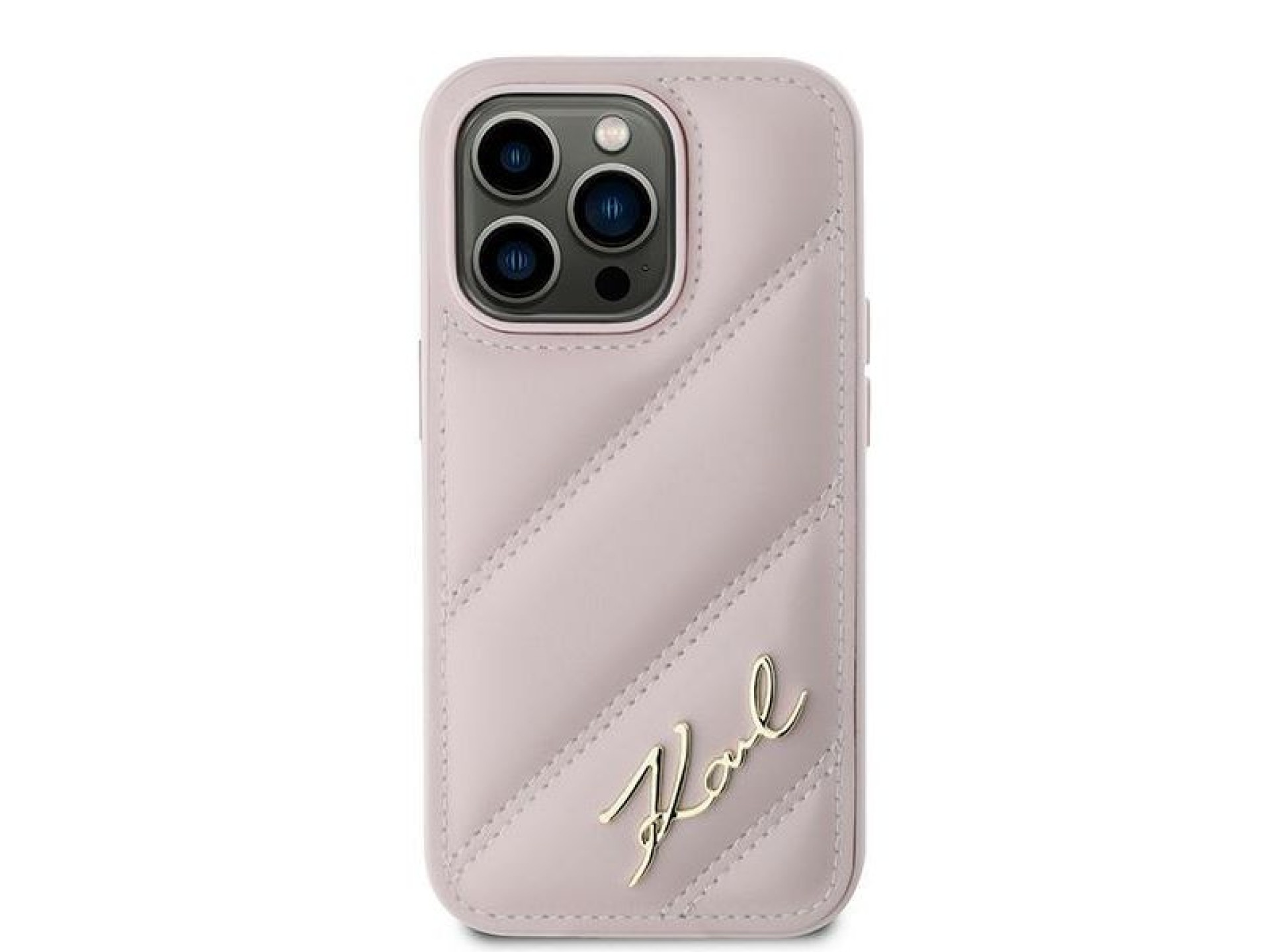 Funda Karl Lagerfeld Diagonal Quilted Script para iPhone 14 Pro - rosa