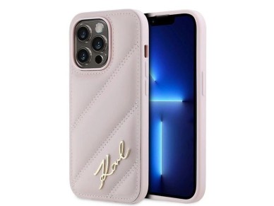 Karl Lagerfeld Diagonal Quilted Script case for iPhone 14 Pro Max - pink Karl Lagerfeld Diagonal Quilted Script case for iPhone 14 Pro Max - pink