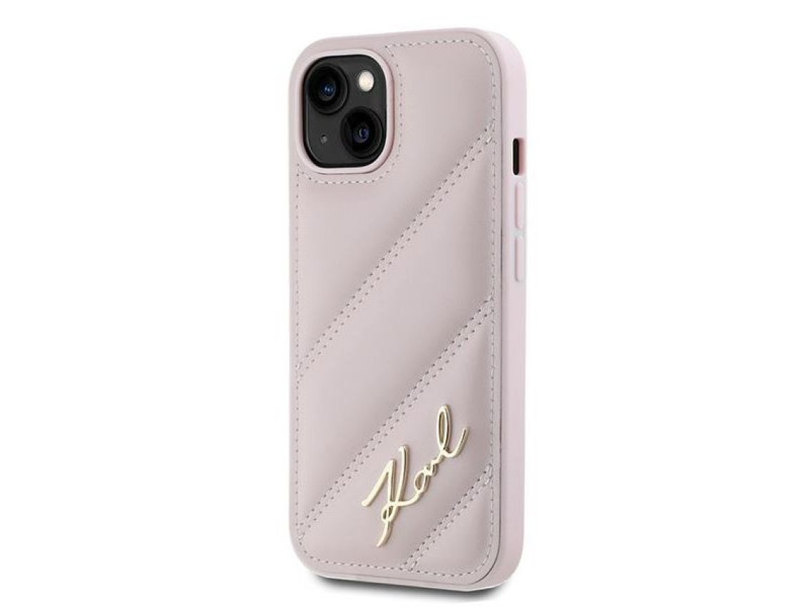 Capa Karl Lagerfeld Diagonal Quilted Script para iPhone 15 Plus / 14 Plus - rosa