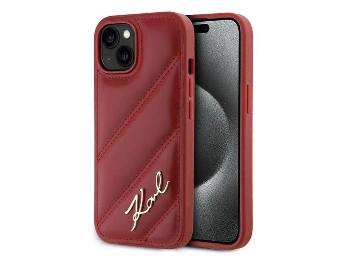 Capa Karl Lagerfeld Diagonal Matelassada com Script para iPhone 15/14/13 - vermelha