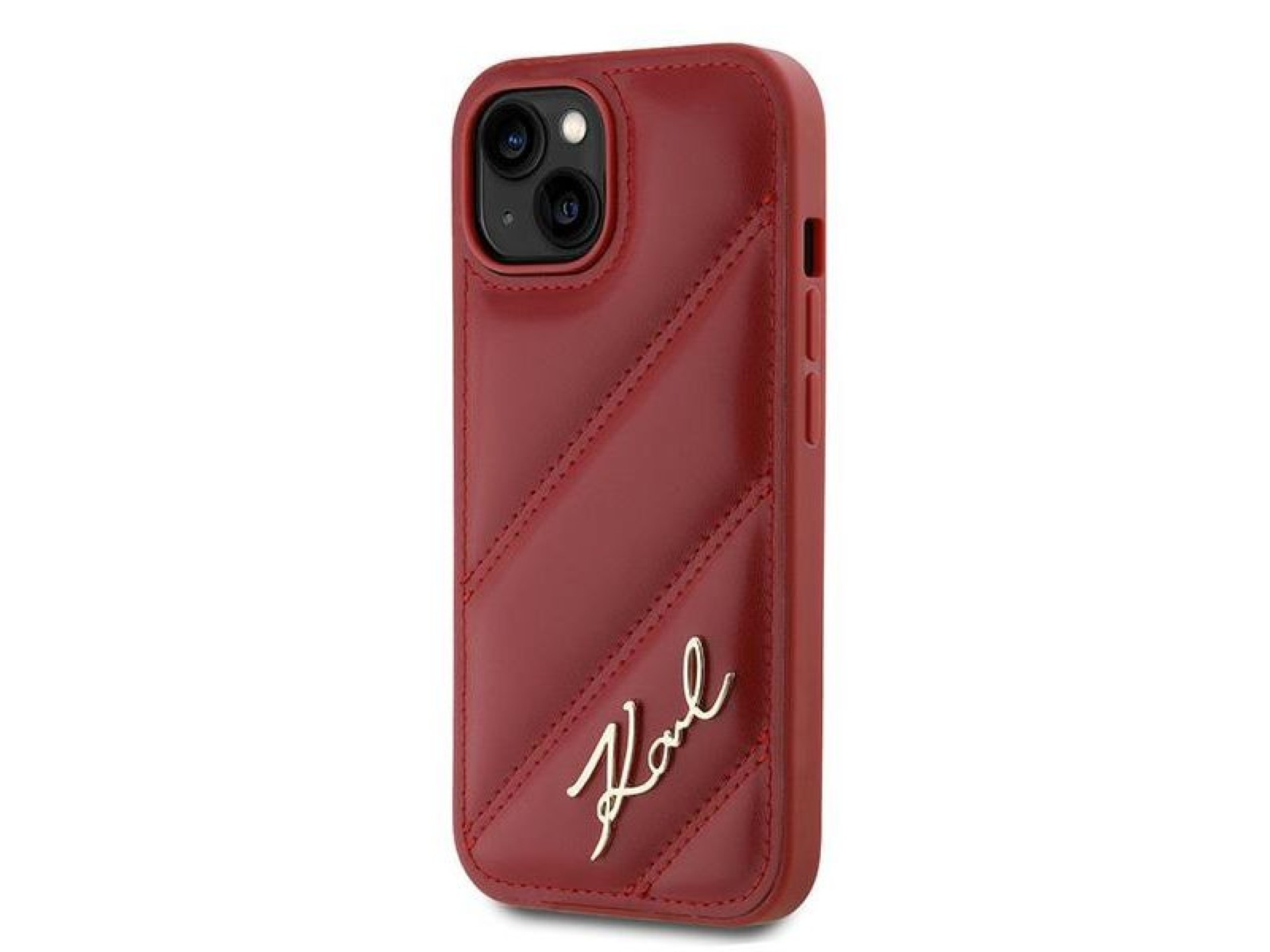 Capa Karl Lagerfeld Diagonal Matelassada com Script para iPhone 15/14/13 - vermelha