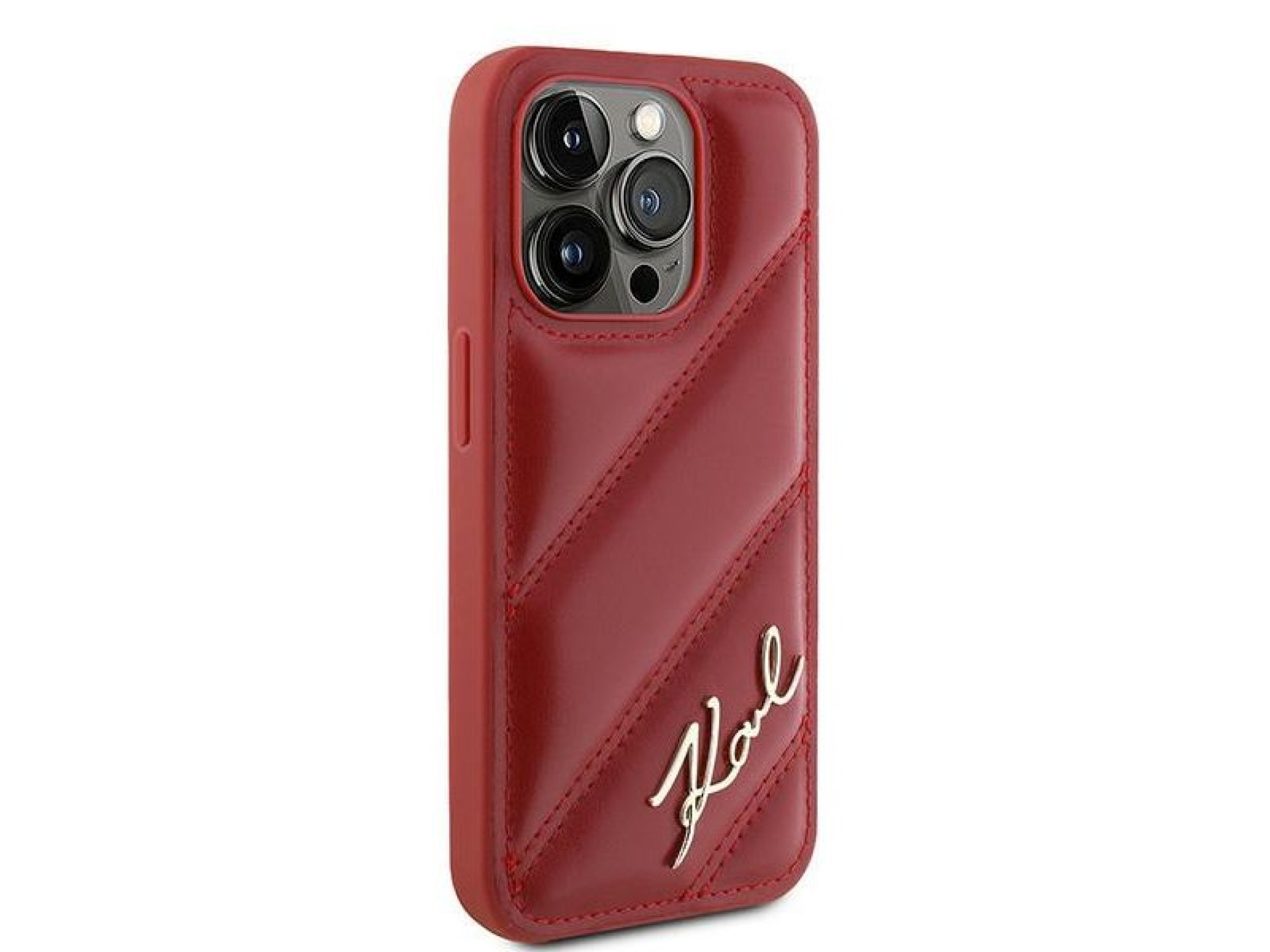 Karl Lagerfeld Diagonal Quilted Script case for iPhone 15 Pro - red