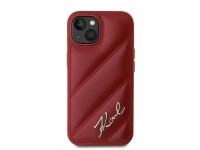 Capa Karl Lagerfeld Diagonal Matelassada com Script para iPhone 15/14/13 - vermelha Capa Karl Lagerfeld Diagonal Matelassada com Script para iPhone 15/14/13 - vermelha