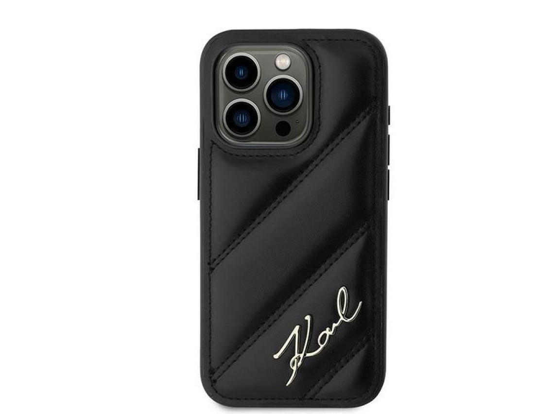Funda Karl Lagerfeld Diagonal Quilted Script para iPhone 15 Pro Max - negra