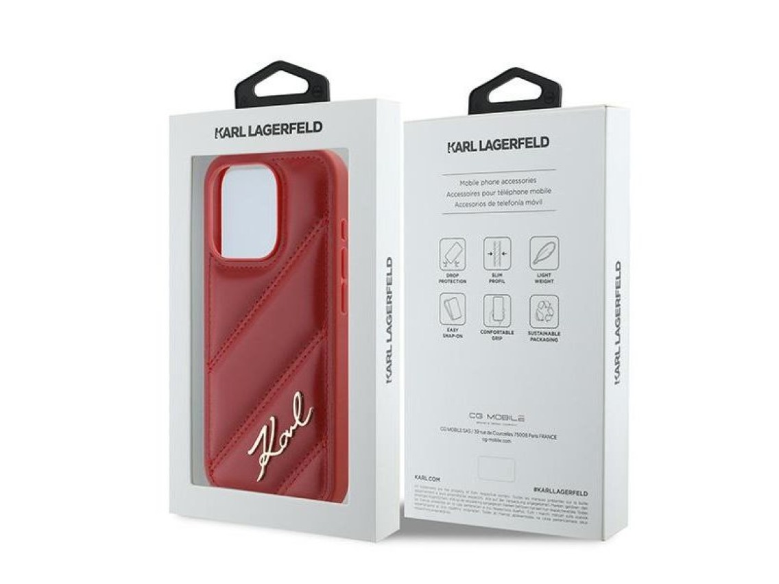 Karl Lagerfeld Diagonal Quilted Script case for iPhone 15 Pro - red