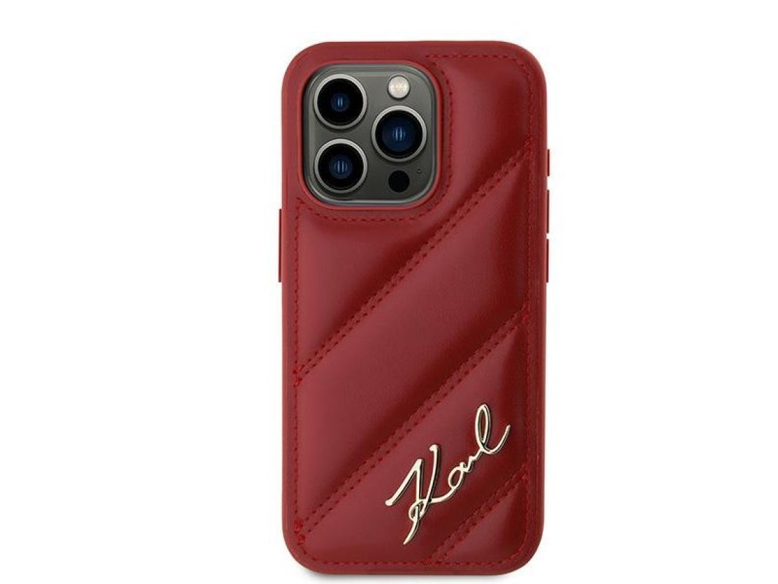 Karl Lagerfeld Diagonal Quilted Script case for iPhone 15 Pro Max - red
