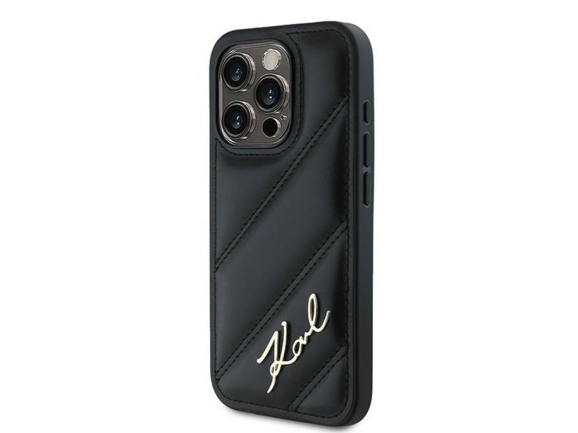 Funda Karl Lagerfeld Diagonal Quilted Script para iPhone 15 Pro Max - negra