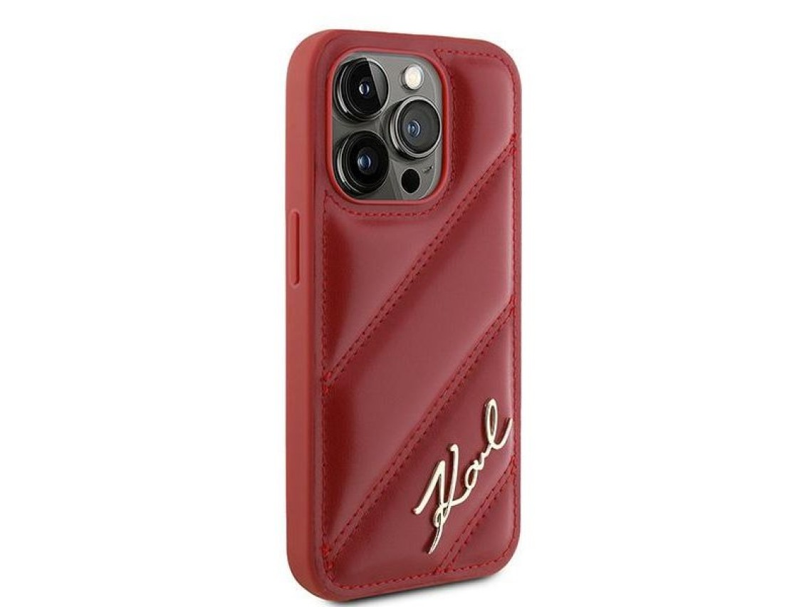 Karl Lagerfeld Diagonal Quilted Script case for iPhone 15 Pro - red