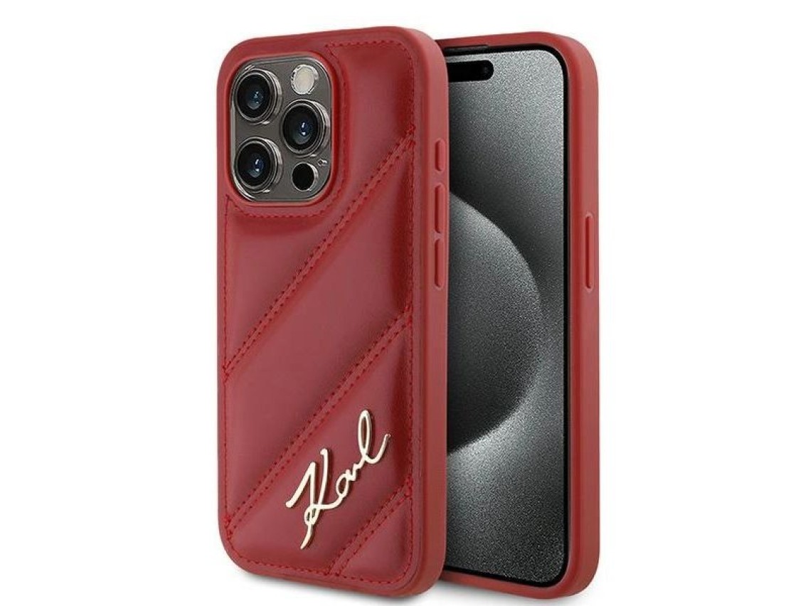 Karl Lagerfeld Diagonal Quilted Script case for iPhone 15 Pro Max - red
