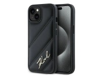 Capa Karl Lagerfeld Diagonal Matelassada com Script para iPhone 15/14/13 - preta Capa Karl Lagerfeld Diagonal Matelassada com Script para iPhone 15/14/13 - preta