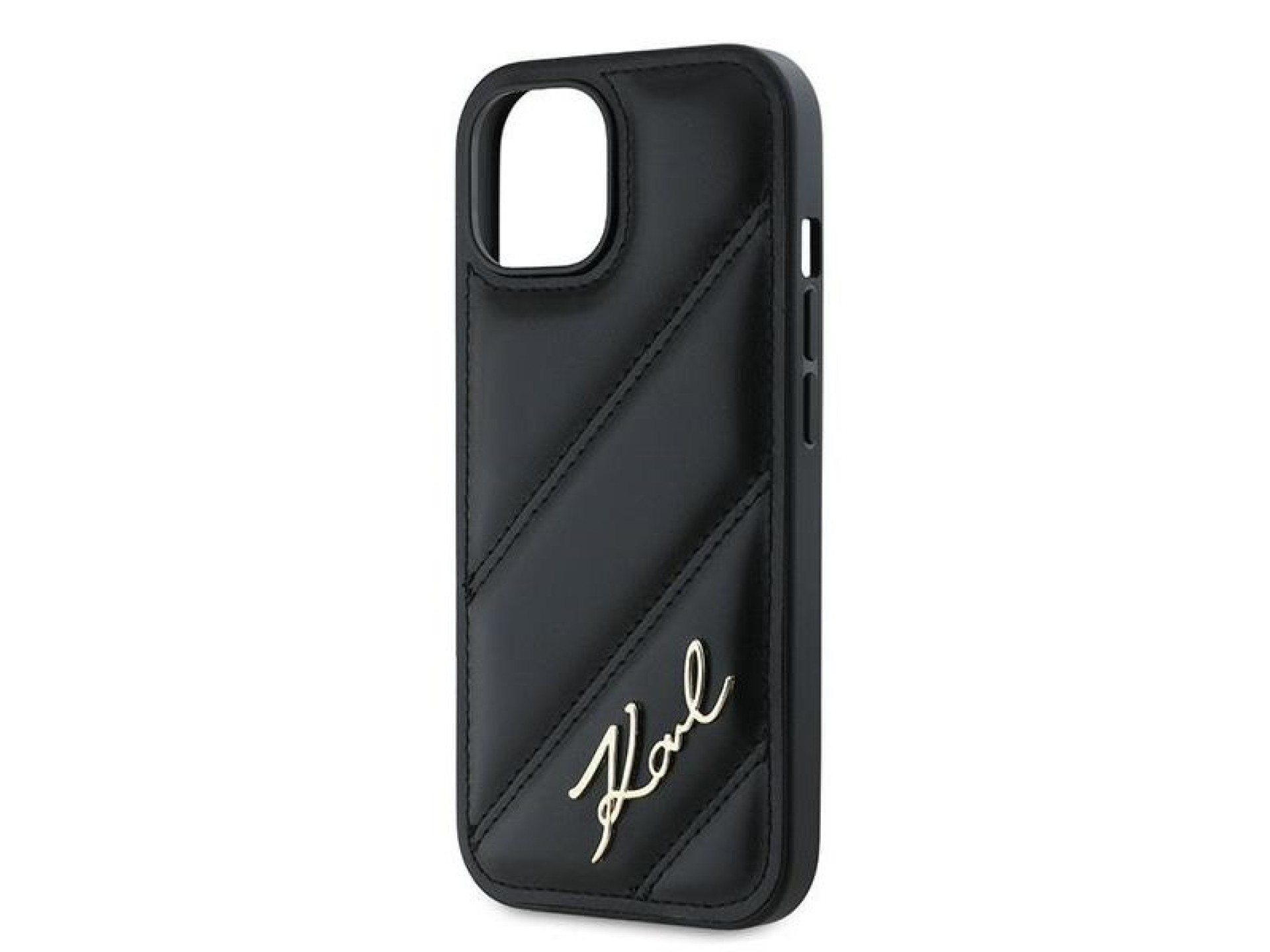 Capa Karl Lagerfeld Diagonal Matelassada com Script para iPhone 14/15/13 - preta