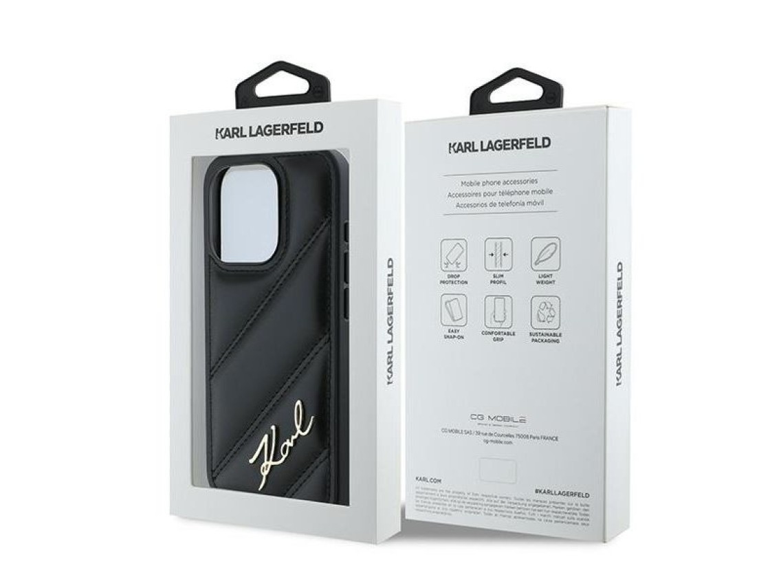Karl Lagerfeld Diagonal Quilted Script case for iPhone 15 Pro - black