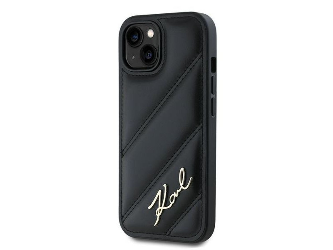 Karl Lagerfeld Diagonal Quilted Script case for iPhone 15 Plus / 14 Plus - black
