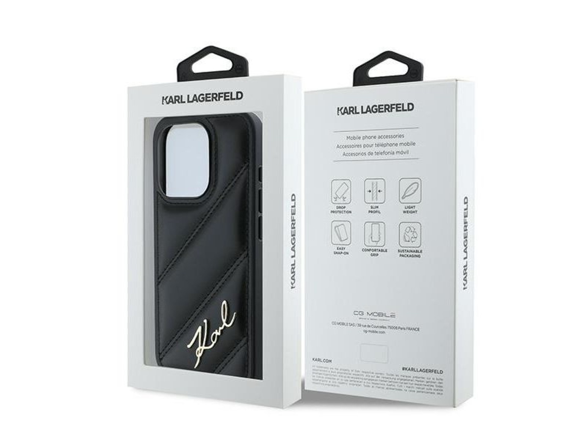 Karl Lagerfeld Diagonal Quilted Script case for iPhone 15 Pro - black