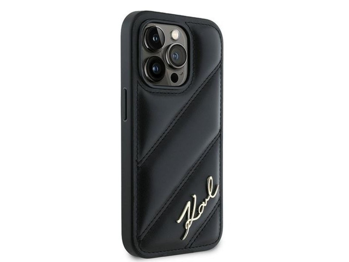 Karl Lagerfeld Diagonal Quilted Script case for iPhone 14 Pro - black