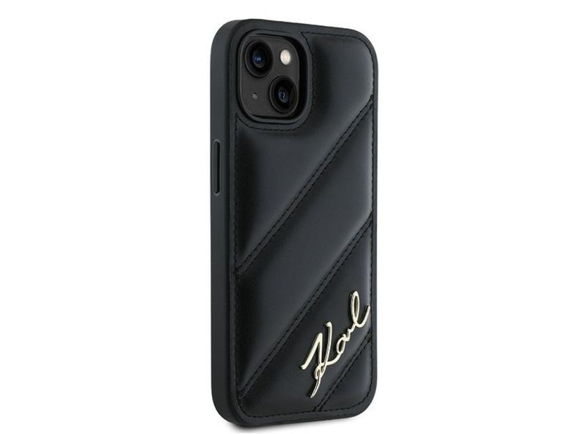 Karl Lagerfeld Diagonal Quilted Script case for iPhone 15 Plus / 14 Plus - black