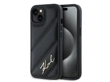 Karl Lagerfeld Diagonal Quilted Script case for iPhone 15 / 14 / 13 - black Karl Lagerfeld Diagonal Quilted Script case for iPhone 15 / 14 / 13 - black