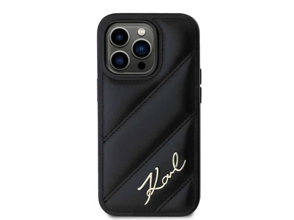 Karl Lagerfeld Diagonal Quilted Script case for iPhone 14 Pro - black