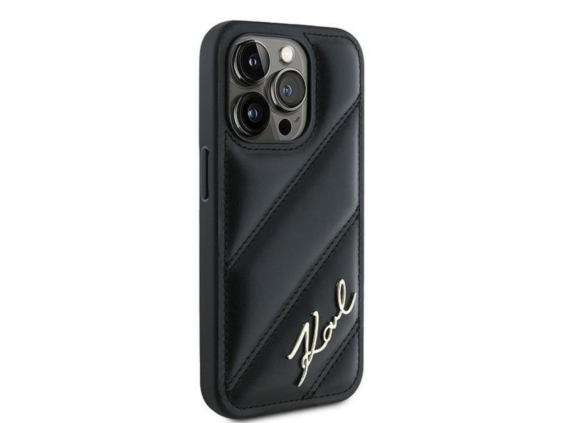 Karl Lagerfeld Diagonal Quilted Script case for iPhone 15 Pro - black