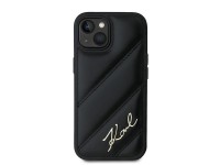 Capa Karl Lagerfeld Diagonal Matelassada com Script para iPhone 15/14/13 - preta Capa Karl Lagerfeld Diagonal Matelassada com Script para iPhone 15/14/13 - preta