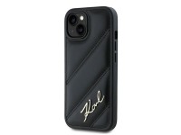 Capa Karl Lagerfeld Diagonal Matelassada com Script para iPhone 14/15/13 - preta Capa Karl Lagerfeld Diagonal Matelassada com Script para iPhone 14/15/13 - preta