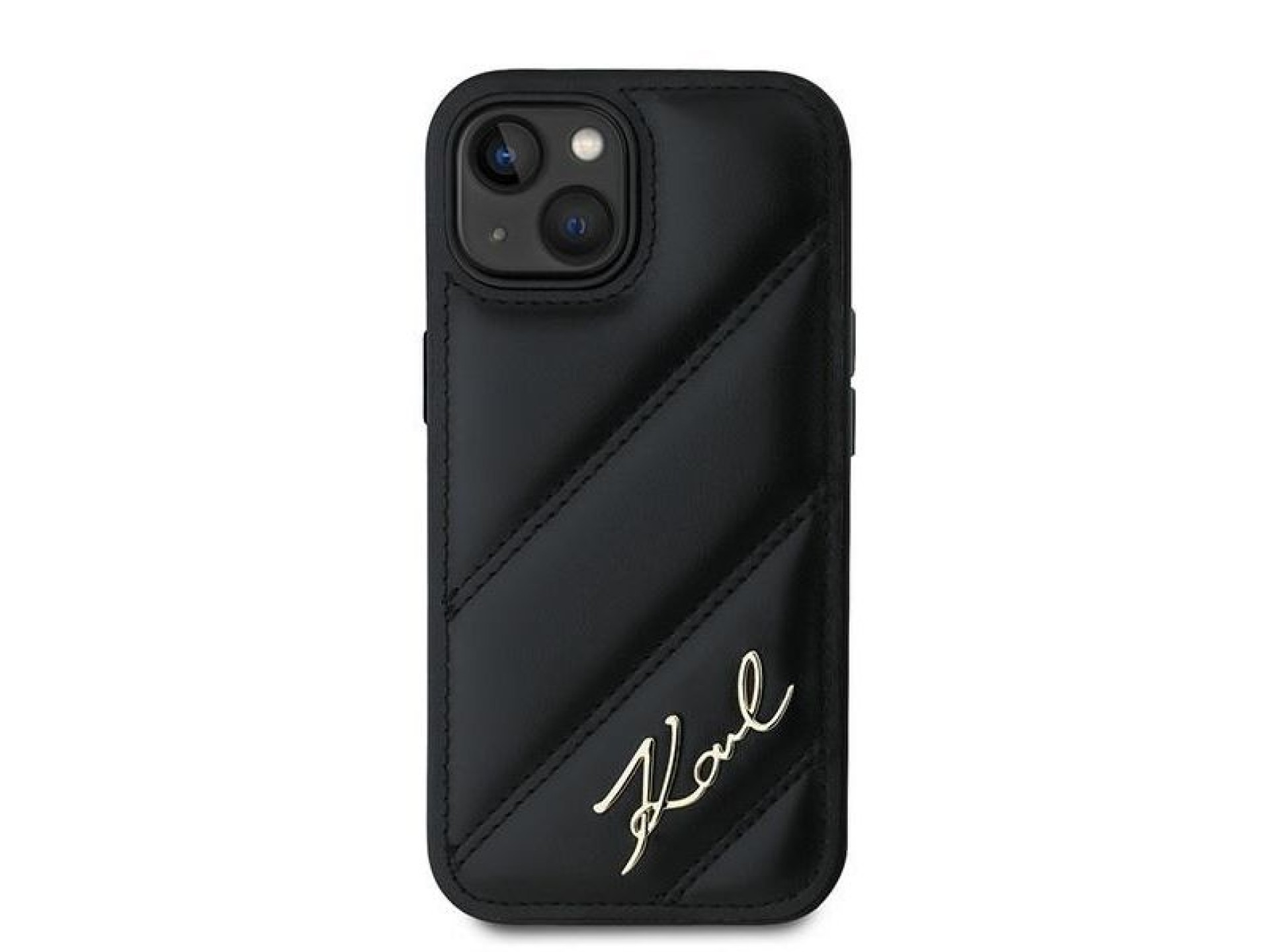 Capa Karl Lagerfeld Diagonal Matelassada com Script para iPhone 14/15/13 - preta