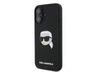 Capa MagSafe para iPhone 16 com estampa da cabe�a de Karl Lagerfeld em silicone - Preta