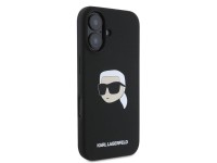 Capa MagSafe para iPhone 16 com estampa da cabe�a de Karl Lagerfeld em silicone - Preta