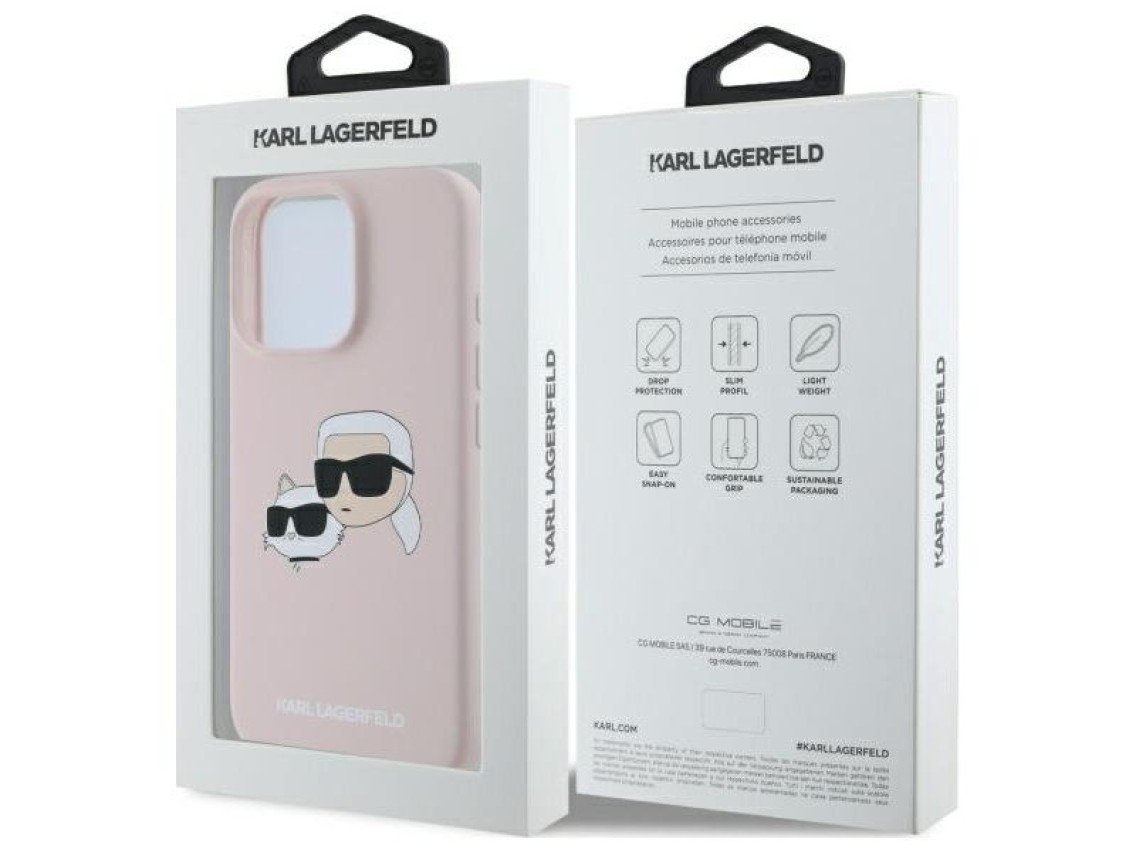 Karl Lagerfeld Silicone Nauble Heads Print MagSafe Case for iPhone 16 Pro - Pink