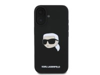 Capa MagSafe para iPhone 16 com estampa da cabe�a de Karl Lagerfeld em silicone - Preta