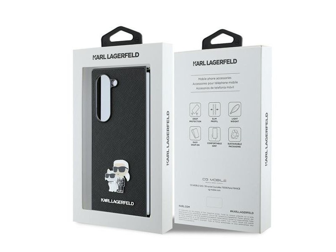 Karl Lagerfeld Saffiano Metal Pin Case for Samsung Galaxy Z Fold 6 - Black
