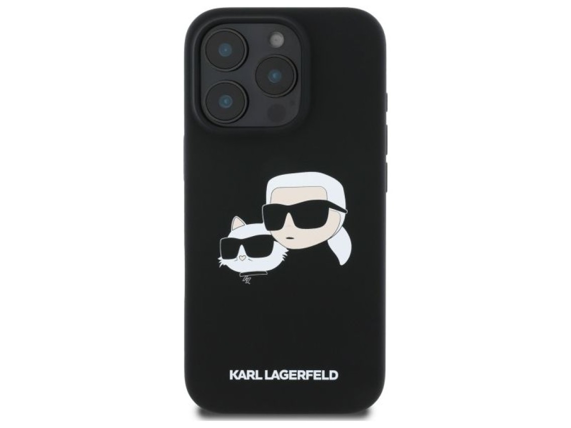 Karl Lagerfeld Silicone Case Heads Print MagSafe for iPhone 16 Pro - Black