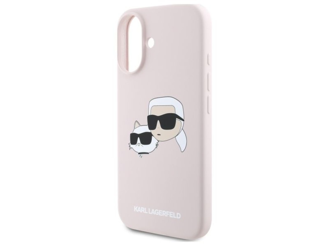 Funda MagSafe de silicona con estampado de cabezas de nauble de Karl Lagerfeld para iPhone 16 - Rosa