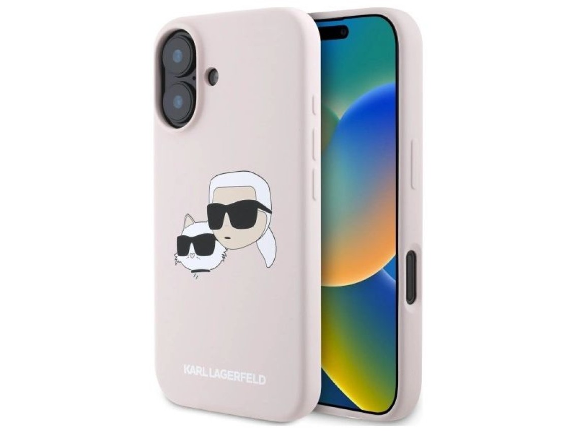 Funda MagSafe de silicona con estampado de cabezas de nauble de Karl Lagerfeld para iPhone 16 - Rosa