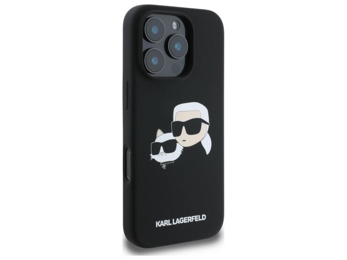 Karl Lagerfeld Silicone Case Heads Print MagSafe for iPhone 16 Pro - Black