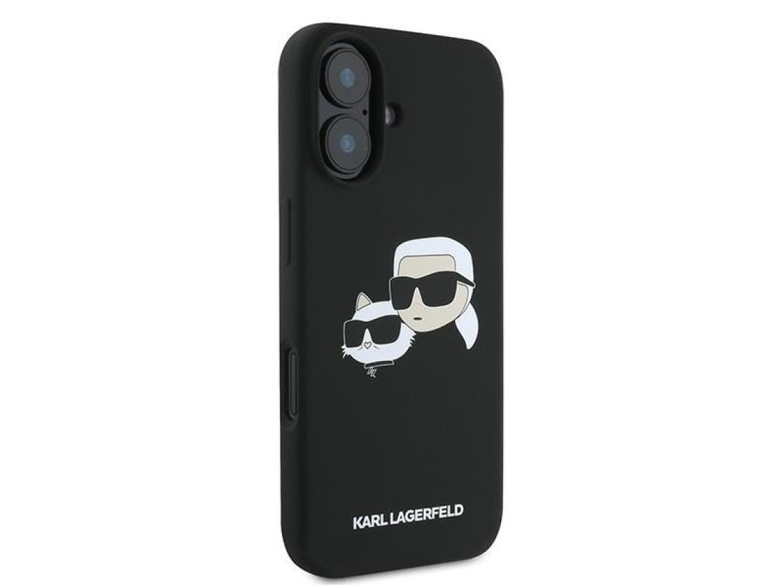 Karl Lagerfeld Silicone Case Nauble Heads Print MagSafe for iPhone 16 Plus - Black