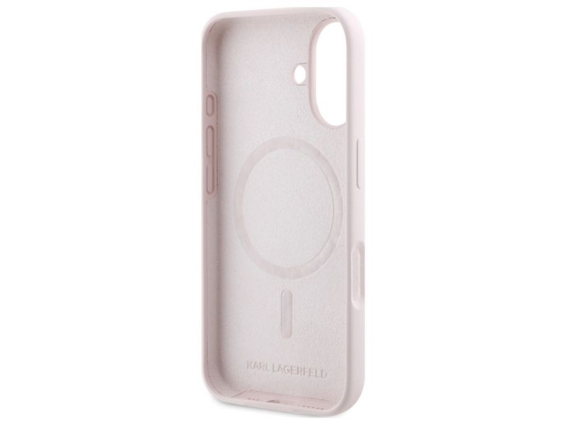 Funda MagSafe de silicona con estampado de cabezas de nauble de Karl Lagerfeld para iPhone 16 - Rosa