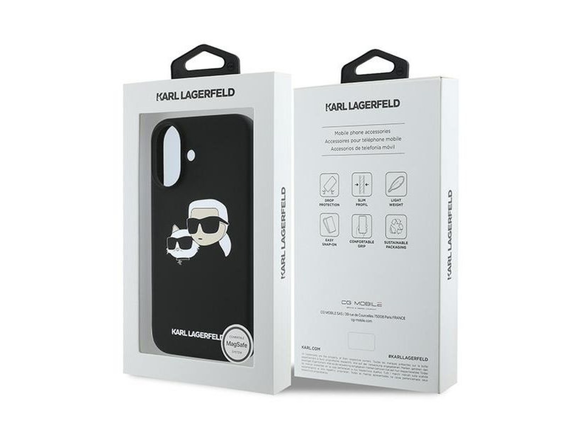 Karl Lagerfeld Silicone Case Nauble Heads Print MagSafe for iPhone 16 Plus - Black